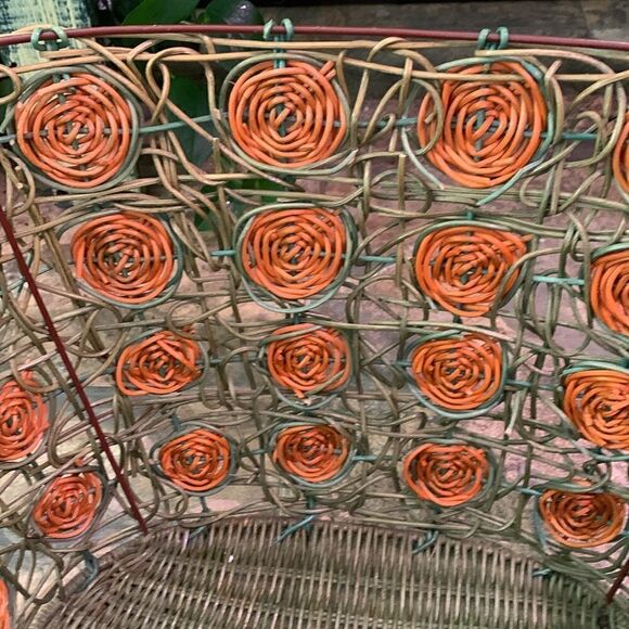 Vintage Boho Woven Basket With Side Handles And Metal Frame - Picture 9 of 17